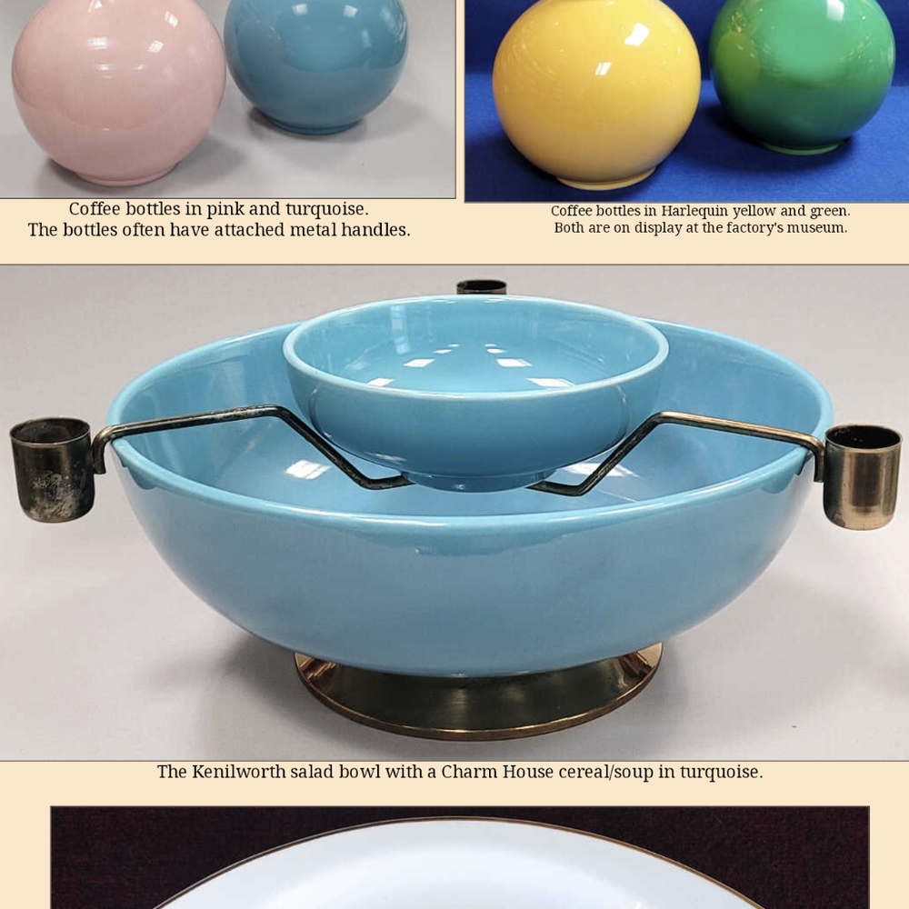 Large 1955 Kenilworth by Homer Laughlin turquoise bowl with removable brass base